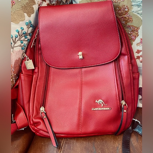 Red vegan  Leather Backpack by - Picture 1 of 2